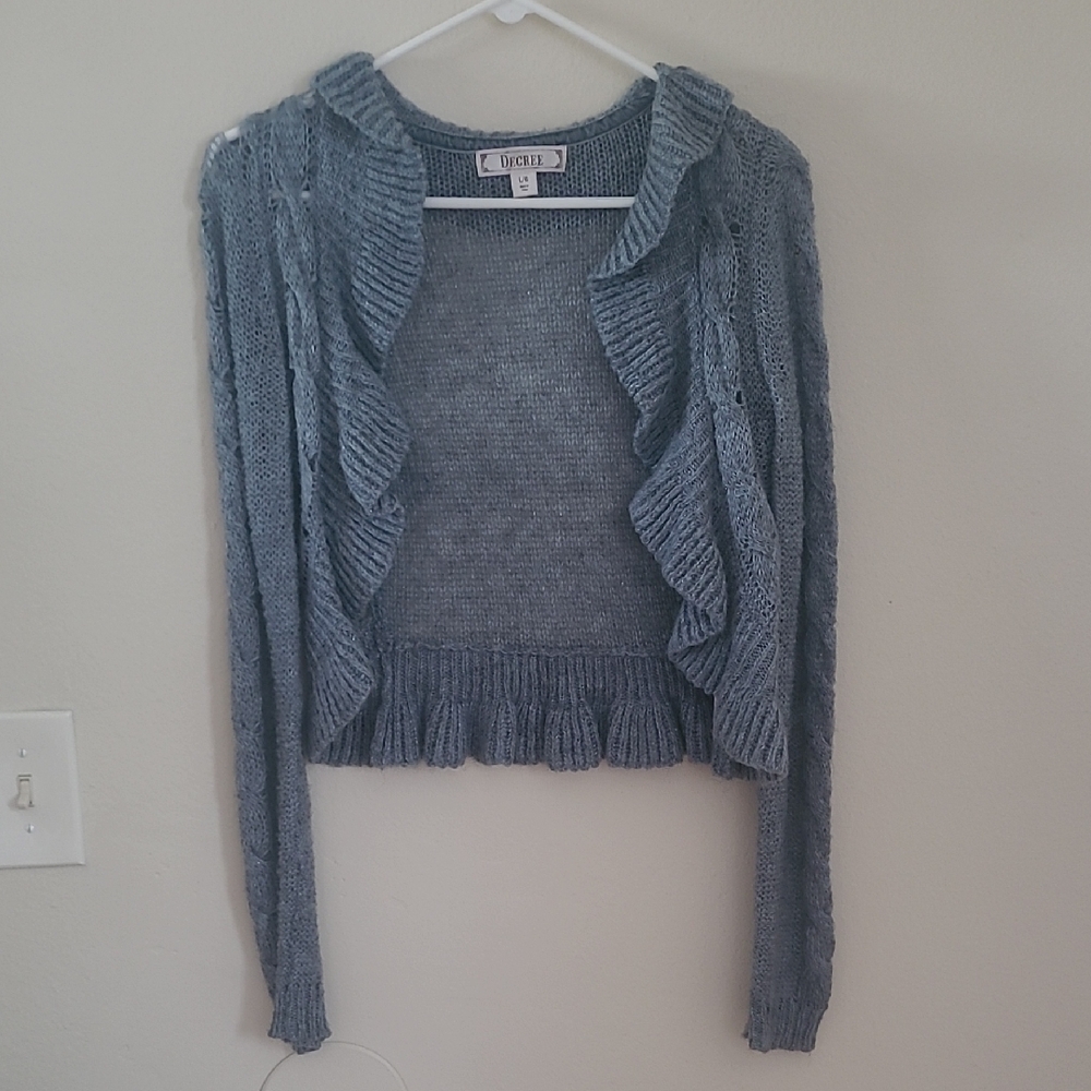 Decree Gray Ruffled Knit Shrug